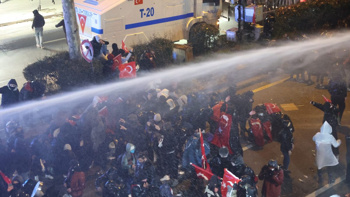 Protesters clash with Turkish anti riot police as they use tear gas and water cannons during a demonstration following the arrest of Istanbul's mayor, in Ankara. AFP Protesters clash with Turkish anti riot police as they use tear gas and water cannons during a demonstration following the arrest of Istanbul's mayor, in Ankara. AFP