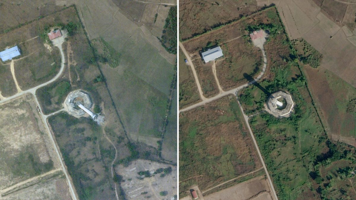 (COMBO) This combination of satellite images released by Planet Labs on March 29, 2025, shows the collapsed control tower at Nay Pyi Taw International Airport (L) in Naypyidaw, Myanmar, after the March 27, 2025, earthquake and the same area on January 13, 2025 . The death toll from the 7.7-magnitude earthquake that hit Myanmar and Thailand passed 1,600 on March 29, 2025, as rescuers dug through the rubble of collapsed buildings in a desperate search for survivors. The quake struck northwest of the city of Sagaing in central Myanmar early in the afternoon of March 27, followed minutes later by a 6.7-magnitude aftershock. (Photo by Handout / © 2025 PLANET LABS PBC / AFP) / RESTRICTED TO EDITORIAL USE - MANDATORY CREDIT "AFP PHOTO / © 2025 PLANET LABS PBC" - NO MARKETING NO ADVERTISING CAMPAIGNS - DISTRIBUTED AS A SERVICE TO CLIENTS - EXISTING WATERMARKS MAY NOT BE REMOVED/CROPPED (COMBO) This combination of satellite images released by Planet Labs on March 29, 2025, shows the collapsed control tower at Nay Pyi Taw International Airport (L) in Naypyidaw, Myanmar, after the March 27, 2025, earthquake and the same area on January 13, 2025 . The death toll from the 7.7-magnitude earthquake that hit Myanmar and Thailand passed 1,600 on March 29, 2025, as rescuers dug through the rubble of collapsed buildings in a desperate search for survivors. The quake struck northwest of the city of Sagaing in central Myanmar early in the afternoon of March 27, followed minutes later by a 6.7-magnitude aftershock. (Photo by Handout / © 2025 PLANET LABS PBC / AFP) / RESTRICTED TO EDITORIAL USE - MANDATORY CREDIT "AFP PHOTO / © 2025 PLANET LABS PBC" - NO MARKETING NO ADVERTISING CAMPAIGNS - DISTRIBUTED AS A SERVICE TO CLIENTS - EXISTING WATERMARKS MAY NOT BE REMOVED/CROPPED
