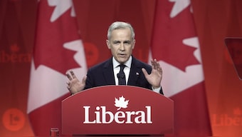 Liberal Party of Canada Leader Mark Carney speaks following the announcement of his win at the party's announcement event in Ottawa, Ontario. AP