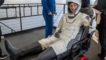 NASA astronaut Suni Williams gives a thumbs-up after being helped out of a SpaceX capsule onboard the SpaceX recovery ship Megan after landing in the water off the coast of Tallahassee, Fla. AP
