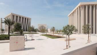 A view shows the exterior of the Abrahamic Family House, an interfaith complex that contains a synagogue, left, a mosque, centre, and a church, right, in Abu Dhabi, United Arab Emirates, February 21, 2023. File Image/Reuters