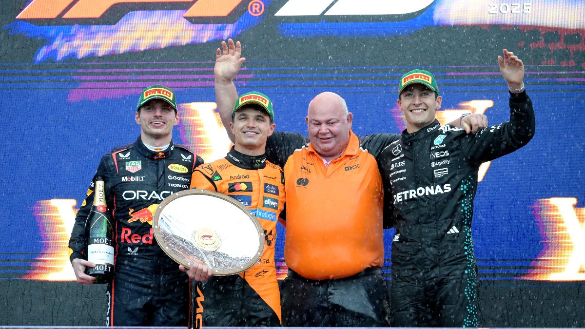 McLaren's Lando Norris celebrates with the trophy on the podium after winning the Australian Grand Prix. Image: Reuters McLaren's Lando Norris celebrates with the trophy on the podium after winning the Australian Grand Prix. Image: Reuters