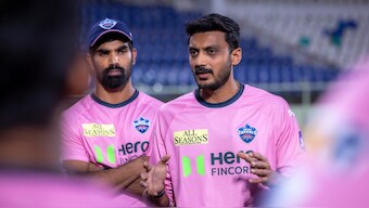 Delhi Capitals skipper Axar Patel at a training session ahead of their opening game of the 2025 Indian Premier League against Lucknow Super Giants. Image credit: Delhi Capitals