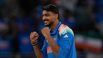 India left-arm spinner Axar Patel celebrates after dismissing New Zealand's Kane Williamson. AP