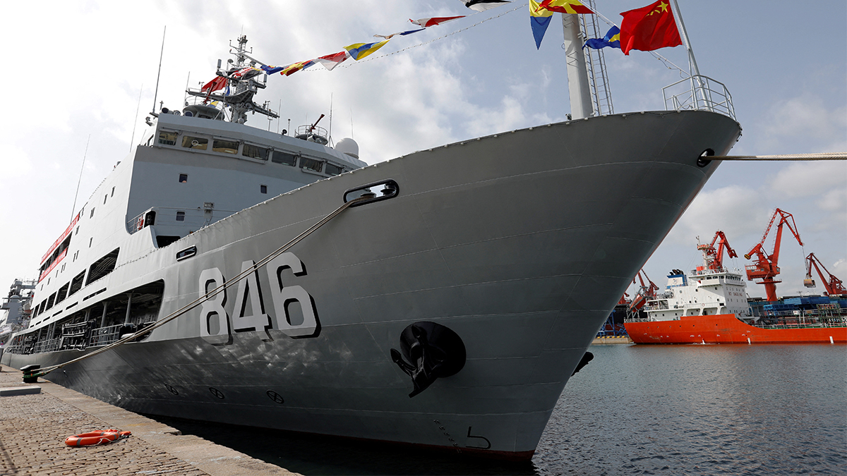 (File) Hongzehu, a Type 926 submarine rescue ship, sits at the port as the Chinese People's Liberation Army (PLA) Navy opens warships for public viewing to mark its upcoming 75th founding anniversary, in Qingdao, Shandong province, China on April 20, 2024. Reuters (File) Hongzehu, a Type 926 submarine rescue ship, sits at the port as the Chinese People's Liberation Army (PLA) Navy opens warships for public viewing to mark its upcoming 75th founding anniversary, in Qingdao, Shandong province, China on April 20, 2024. Reuters