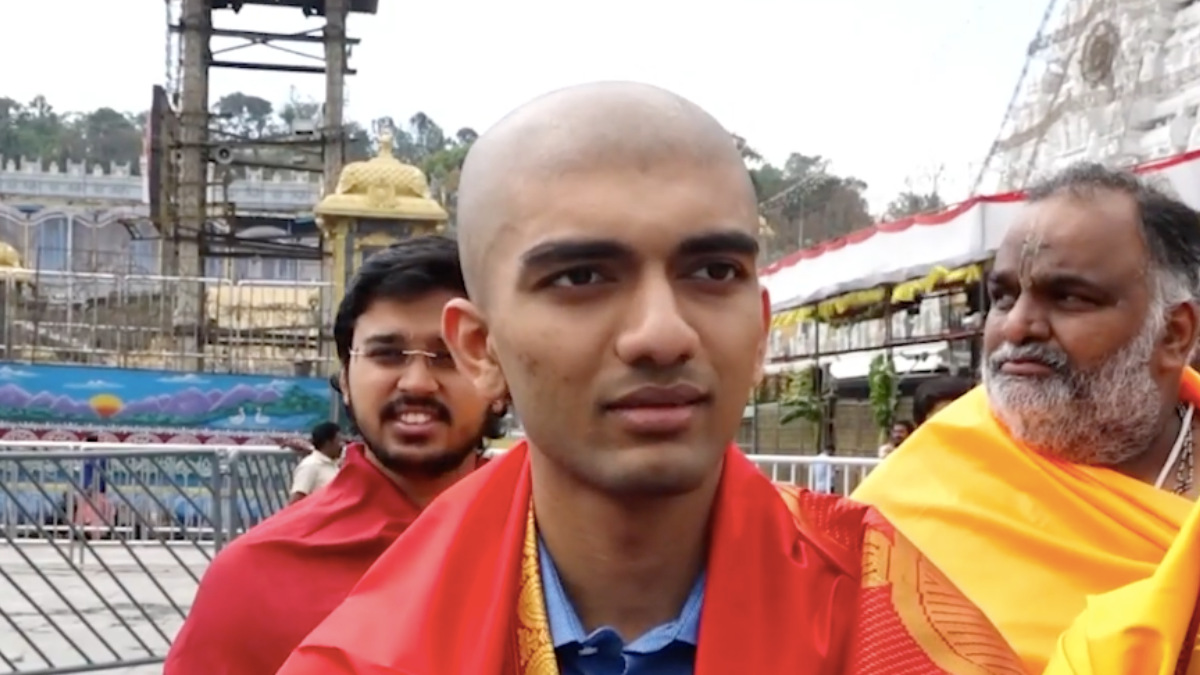 Reigning world champion D Gukesh tonsured his head during his visit to the Tirupati Balaji temple in Tirupati, Andhra Pradesh on Wednesday. Image credit: Screengrab of video posted by Daily Culture on YouTube Reigning world champion D Gukesh tonsured his head during his visit to the Tirupati Balaji temple in Tirupati, Andhra Pradesh on Wednesday. Image credit: Screengrab of video posted by Daily Culture on YouTube