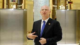 The head of Russia's sovereign wealth fund Kirill Dmitriev speaks to members of the delegation and journalists after the US-Russia talks in Riyadh, Saudi Arabia, on February 18, 2025. Reuters File