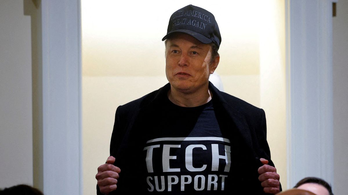 Elon Musk shows off his t-shirt reading "Tech Support" while speaking at the first cabinet meeting hosted by US President Donald Trump, at the White House in Washington, DC, US, February 26, 2025. File Image/Reuters Elon Musk shows off his t-shirt reading "Tech Support" while speaking at the first cabinet meeting hosted by US President Donald Trump, at the White House in Washington, DC, US, February 26, 2025. File Image/Reuters