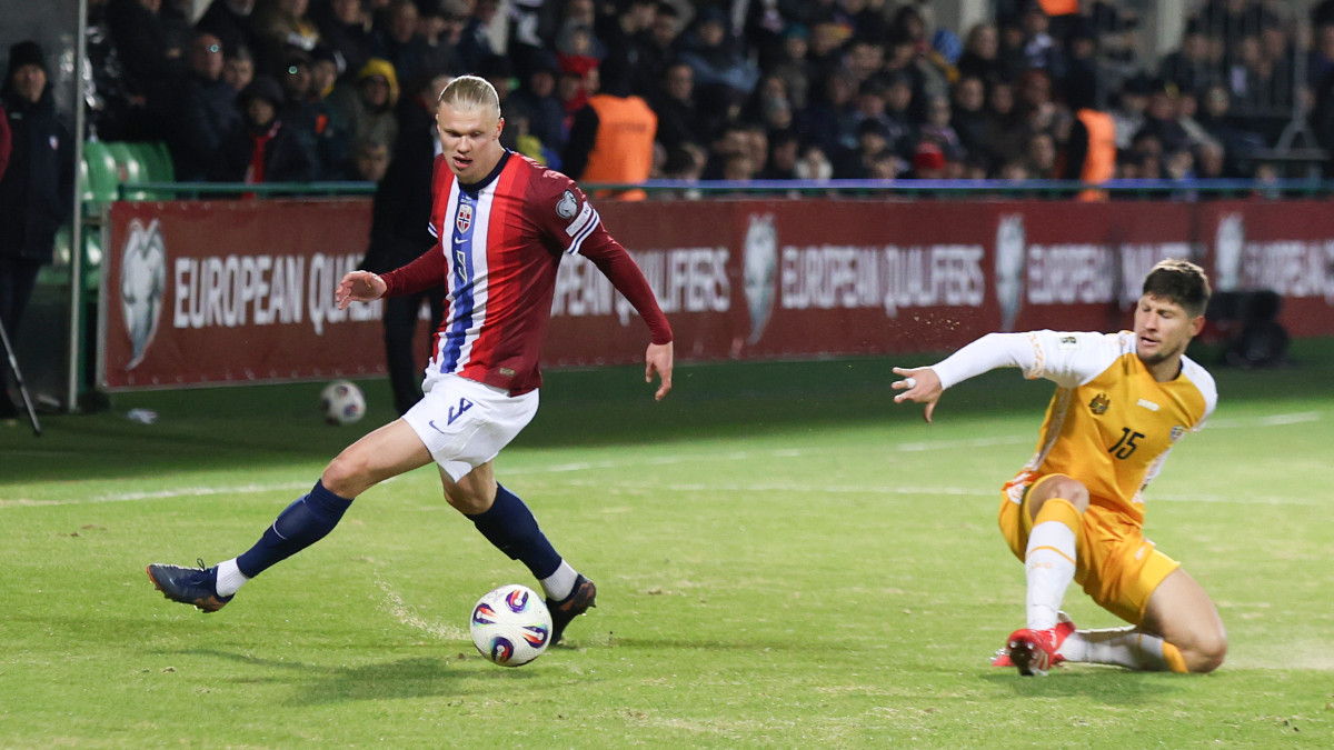 Norwegian striker Erling Haaland in action during the FIFA World Cup Qualifying match against Moldova in Chisinau, Moldova. AP Norwegian striker Erling Haaland in action during the FIFA World Cup Qualifying match against Moldova in Chisinau, Moldova. AP