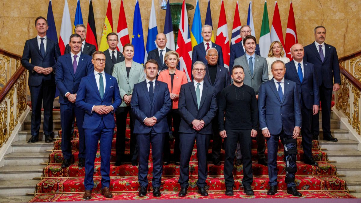 Britain's Prime Minister Keir Starmer, Ukraine's President Volodymyr Zelenskyy, Germany's Chancellor Olaf Scholz, Norway's Prime Minister Jonas Gahr Store, European Commission President Ursula von der Leyen, European Council President Antonio Costa, France's President Emmanuel Macron, Canada's Prime Minister Justin Trudeau, Czech Republic's Prime Minister Petr Fiala, Dutch Prime Minister Dick Schoof, Romania's Interim President Ilie Bolojan, Turkey's Minister of Foreign Affairs Hakan Fidan, Denmark's Prime Minister Mette Frederiksen, Sweden's Prime Minister Ulf Kristersson, Finland's President Alexander Stubb, Italy's Prime Minister Giorgia Meloni, Spain's Prime Minister Pedro Sanchez, Poland's Prime Minister Donald Tusk and NATO Secretary General Mark Rutte attend the European leaders' summit to discuss European security and Ukraine, at Lancaster House in London, Britain, March 2, 2025. File Image/Reuters Britain's Prime Minister Keir Starmer, Ukraine's President Volodymyr Zelenskyy, Germany's Chancellor Olaf Scholz, Norway's Prime Minister Jonas Gahr Store, European Commission President Ursula von der Leyen, European Council President Antonio Costa, France's President Emmanuel Macron, Canada's Prime Minister Justin Trudeau, Czech Republic's Prime Minister Petr Fiala, Dutch Prime Minister Dick Schoof, Romania's Interim President Ilie Bolojan, Turkey's Minister of Foreign Affairs Hakan Fidan, Denmark's Prime Minister Mette Frederiksen, Sweden's Prime Minister Ulf Kristersson, Finland's President Alexander Stubb, Italy's Prime Minister Giorgia Meloni, Spain's Prime Minister Pedro Sanchez, Poland's Prime Minister Donald Tusk and NATO Secretary General Mark Rutte attend the European leaders' summit to discuss European security and Ukraine, at Lancaster House in London, Britain, March 2, 2025. File Image/Reuters