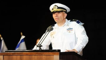 Commander of the Israeli Navy, Vice Adm. Eli Sharvit, speaks at a graduating ceremony for new Israel Navy Officers in Haifa Naval Base on March 6, 2019. Israel GPO