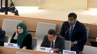 Arindam Bagchi, the Permanent Representative of India to the UN and other International Organisations in Geneva, speaks in response to UN human rights chief Volker Turk's remarks on Kashmir and Manipur at the UN in Geneva on March 3, 2025. (Photo: PTI)