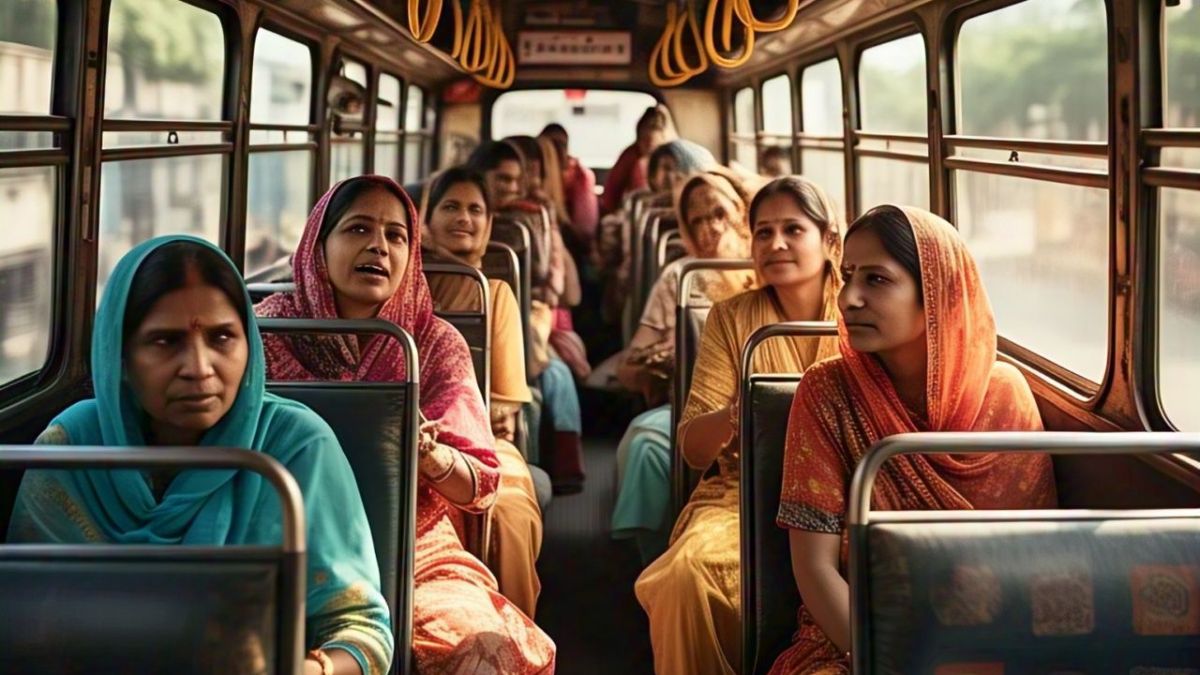 The artificial intelligence (AI)-generated image shows Indian women in a public bus. (Photo: Meta AI) The artificial intelligence (AI)-generated image shows Indian women in a public bus. (Photo: Meta AI)