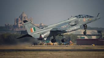 The undated photograph shows a Jaguar aircraft of the Indian Air Force taking off at an undisclosed location. (Photo: Indian Air Force) 
