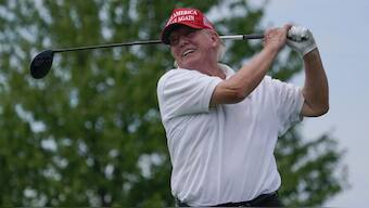 US President Donald Trump plays during the pro-am round of the Bedminster Invitational LIV Golf tournament in Bedminster, NJ., Thursday, July 28, 2022. (Photo: AP)