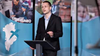 Jens-Frederik Nielsen of the Demokraatit party speaks during a debate at KNR ahead of Greenland's elections in Nuuk, Greenland, April 5, 2021. (Photo: Reuters)