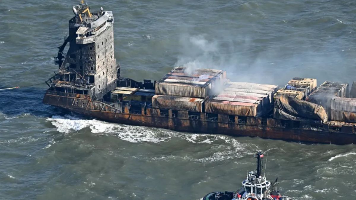 Smoke rises from damaged containers on the deck of the MV Solong cargo ship that rammed into US oil tanker Stena Immaculate on Monday, March 10, 2025, in North Sea in British waters. (Photo: AFP) Smoke rises from damaged containers on the deck of the MV Solong cargo ship that rammed into US oil tanker Stena Immaculate on Monday, March 10, 2025, in North Sea in British waters. (Photo: AFP)