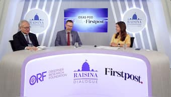 Lisa Singh, the CEO of Australia India Institute in conversation with Rory Medcalf, Head, National Security College, Australian National University and Masafumi Ishii, Special Adjunct Professor, Faculty of Law, Gakushuin University, Japan, at the Raisina Dialogue 2025. 