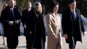 French Foreign Minister Jean-Noel Barrot, Canadian Foreign Minister Melanie Joly, German Foreign Minister Annalena Baerbock and US Secretary of State Marco Rubio arrive for the family photo during the G7 foreign ministers meeting in La Malbaie, Charlevoix, Quebec, Canada. File image/ Reuters 