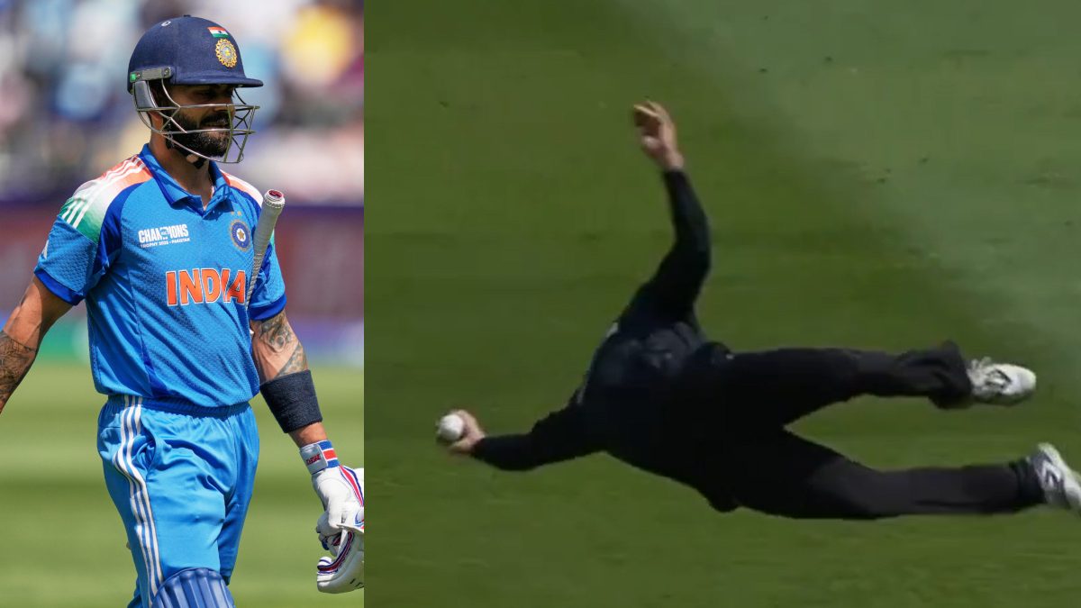 Glenn Phillips took a brilliant diving catch to send back Virat Kohli. Image: AP/JioHotstar Glenn Phillips took a brilliant diving catch to send back Virat Kohli. Image: AP/JioHotstar