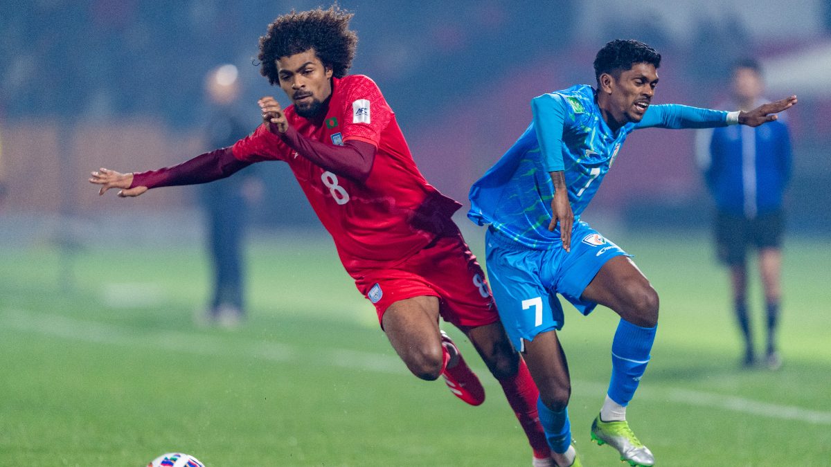 Hamza Choudhury had made his debut for Bangladesh in the Asian Cup qualifying game against India in Shillong. Image: AIFF Hamza Choudhury had made his debut for Bangladesh in the Asian Cup qualifying game against India in Shillong. Image: AIFF