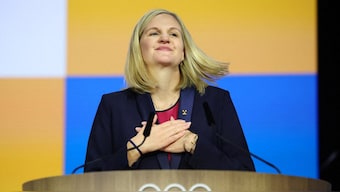 Kirsty Coventry reacts after being elected the next International Olympic Committee president. Image: Reuters
