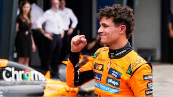 McLaren's Lando Norris reacts after clinching pole position for the Australian Grand Prix during Saturday's qualifying in Melbourne. AP