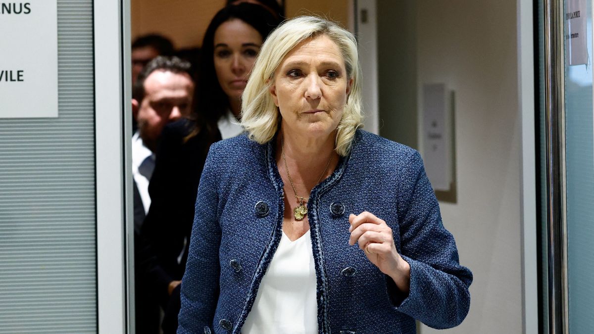 French far-right leader Marine Le Pen, member of parliament of the Rassemblement National (National Rally - RN) party, leaves the courthouse on the day of the verdict of her trial alongside 24 other defendants (party officials and employees, former lawmakers and parliamentary assistants) and the RN party itself, over accusations of misappropriation of European Union funds, in Paris, France, March 31, 2025. File Image/Reuters French far-right leader Marine Le Pen, member of parliament of the Rassemblement National (National Rally - RN) party, leaves the courthouse on the day of the verdict of her trial alongside 24 other defendants (party officials and employees, former lawmakers and parliamentary assistants) and the RN party itself, over accusations of misappropriation of European Union funds, in Paris, France, March 31, 2025. File Image/Reuters