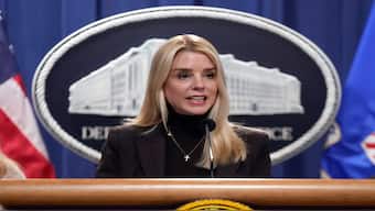 (File) Attorney General Pam Bondi speaks at a news conference at the Justice Department, on Feb. 12, 2025, in Washington. AP