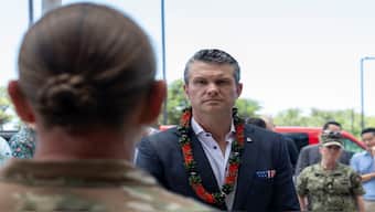 US Secretary of Defence Pete Hegseth speaks to US service members at the Defense Personnel Accounting Agency on Joint Base Pearl Harbor-Hickam, Hawaii, US on Tuesday. Reuters 