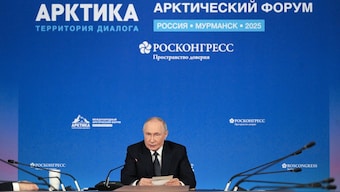 Russian President Vladimir Putin attends the International Arctic Forum in Murmansk, Russia, March 27, 2025. Sputnik via Reuters