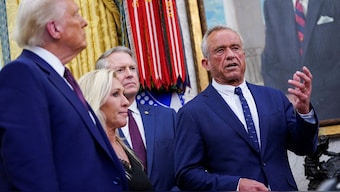 Robert F Kennedy Jr speaks in the Oval Office of the White House next to US President Donald Trump and US Representative Marjorie Taylor Greene (R-GA), on the day Kennedy is sworn in as secretary of Health and Human Service in Washington, DC, US, February 13, 2025. File Image/Reuters