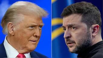 US President Donald Trump (L) on February 22, 2025, and Ukraine's President Volodymyr Zelensky (R) on February 23, 2025. AFP