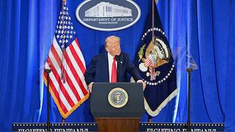 President Donald Trump speaks at the Justice Department in Washington, Friday, March 14, 2025. Image- AP
