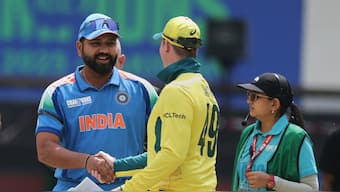 India captain Rohit Sharma with his Australian counterpart Steve Smith at the toss during the ICC Champions Trophy semi-final in Dubai. AP