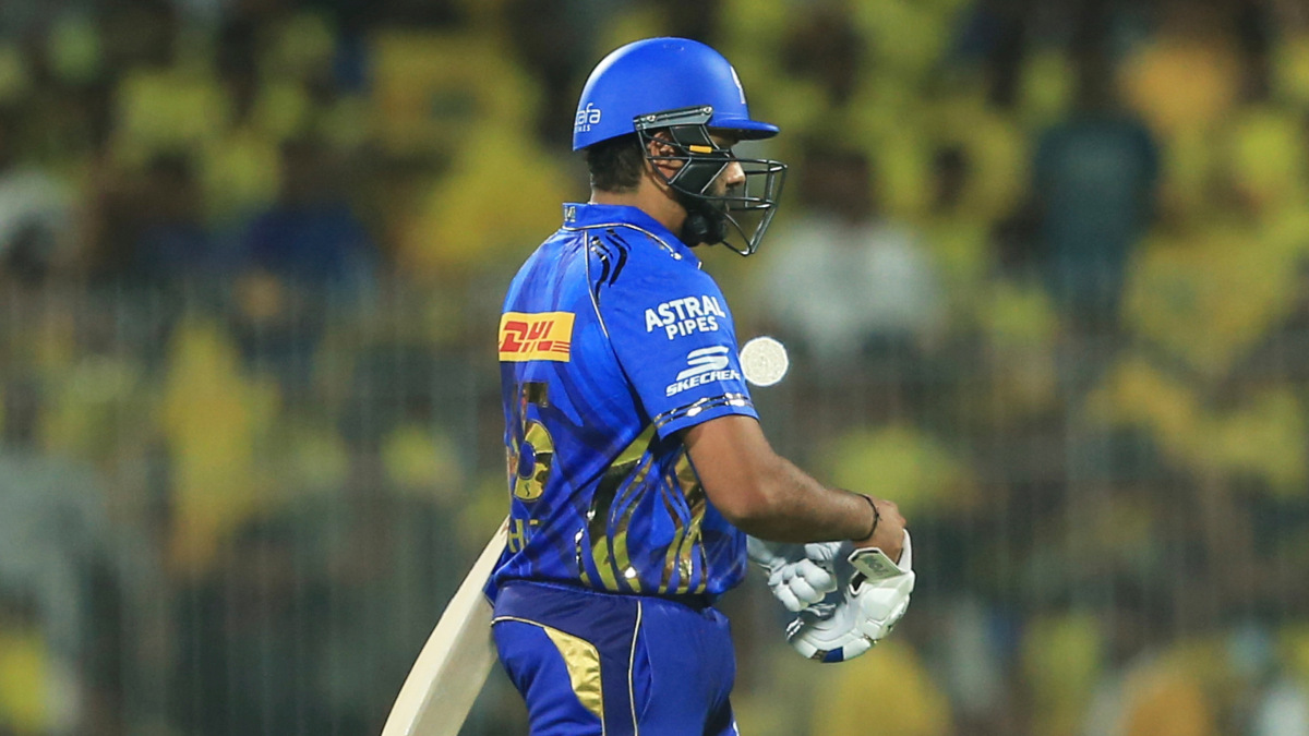 Rohit Sharma walks back to the Mumbai Indians dugout after getting dismissed for a four-ball duck during his team's opening game of IPL 2025, against Chennai Super Kings at Chepauk. AP Rohit Sharma walks back to the Mumbai Indians dugout after getting dismissed for a four-ball duck during his team's opening game of IPL 2025, against Chennai Super Kings at Chepauk. AP