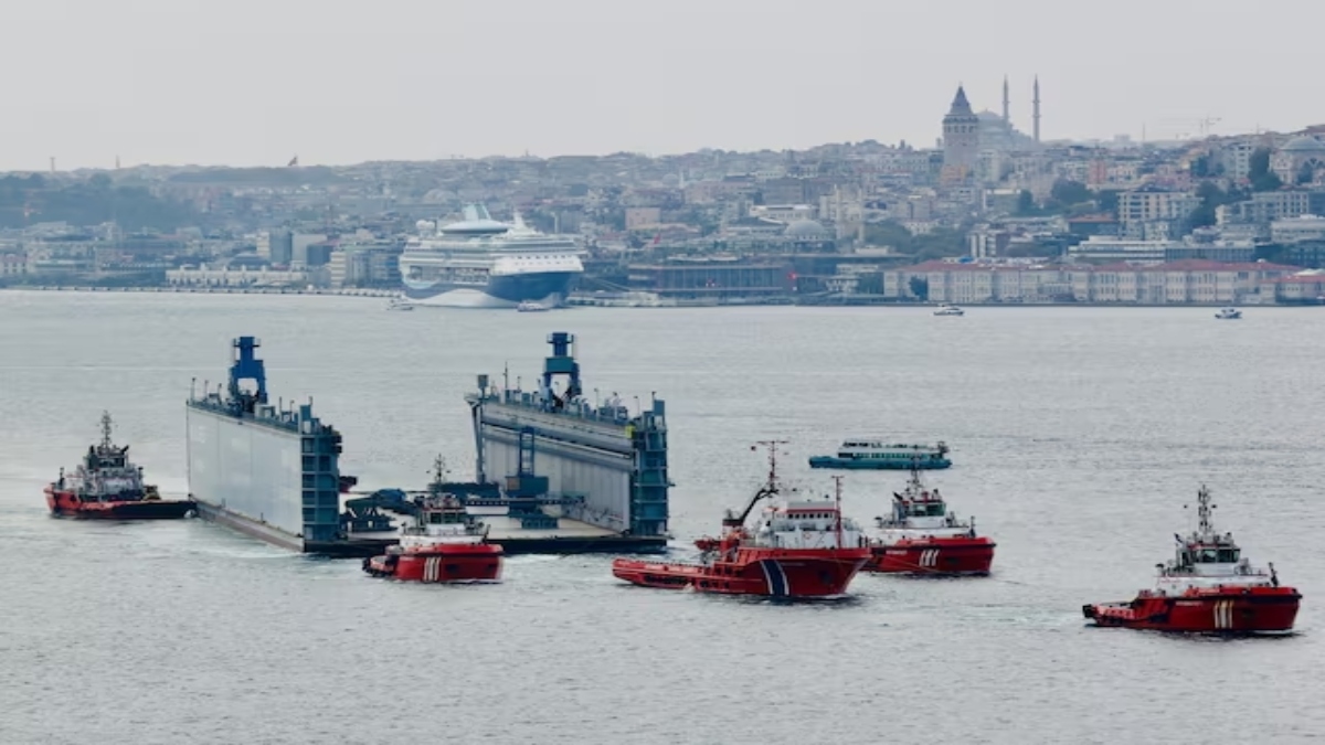 A Russian floating dock is towed by tugboats through Bosphorus to the Black Sea, in Istanbul, Turkey, on September 18, 2024. Reuters File A Russian floating dock is towed by tugboats through Bosphorus to the Black Sea, in Istanbul, Turkey, on September 18, 2024. Reuters File