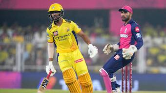 Chennai Super Kings captain Ruturaj Gaikwad struck seven fours and a six during his knock of 63 off 44 balls against Rajasthan Royals in Guwahati. AP