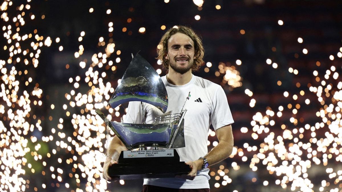 Stefanos Tsitsipas with the trophy at Dubai Championships. Image: Reuters Stefanos Tsitsipas with the trophy at Dubai Championships. Image: Reuters