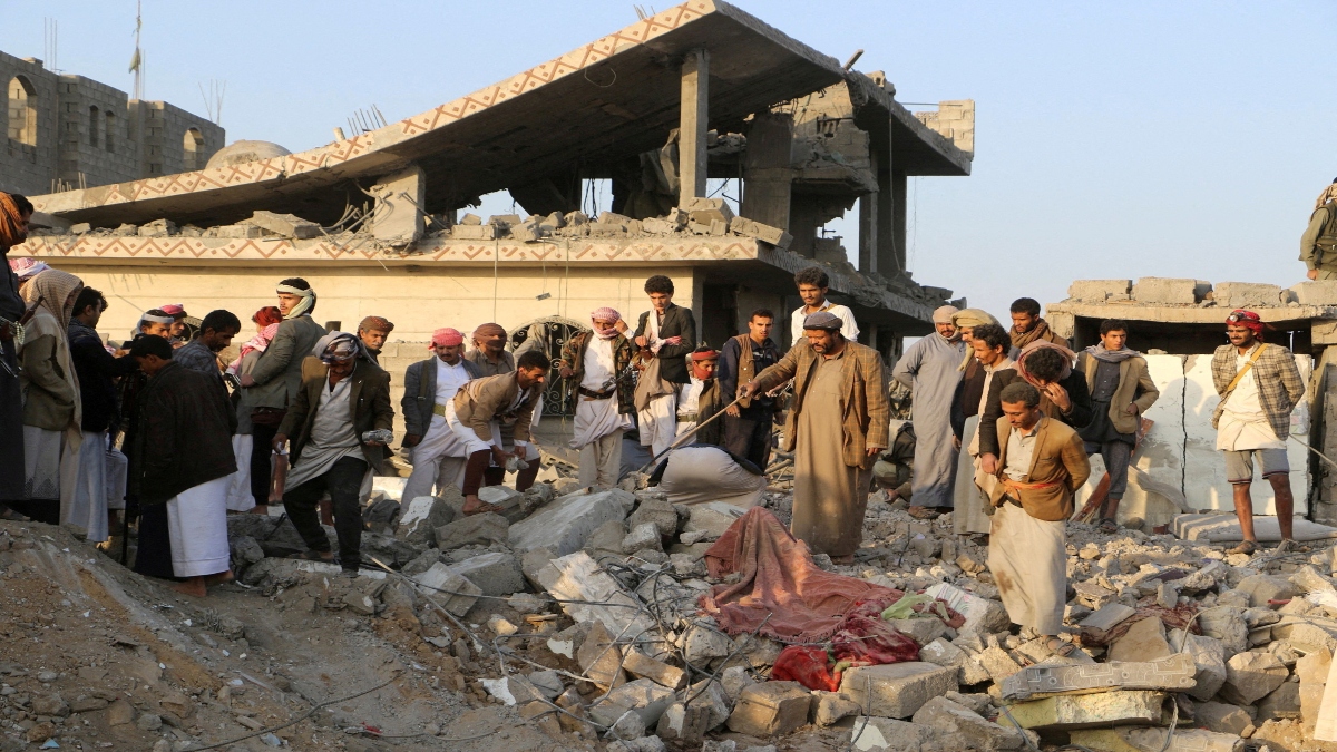 People gather on the rubble of a house hit by a US strike in Saada, Yemen, on Sunday. Reuters File People gather on the rubble of a house hit by a US strike in Saada, Yemen, on Sunday. Reuters File