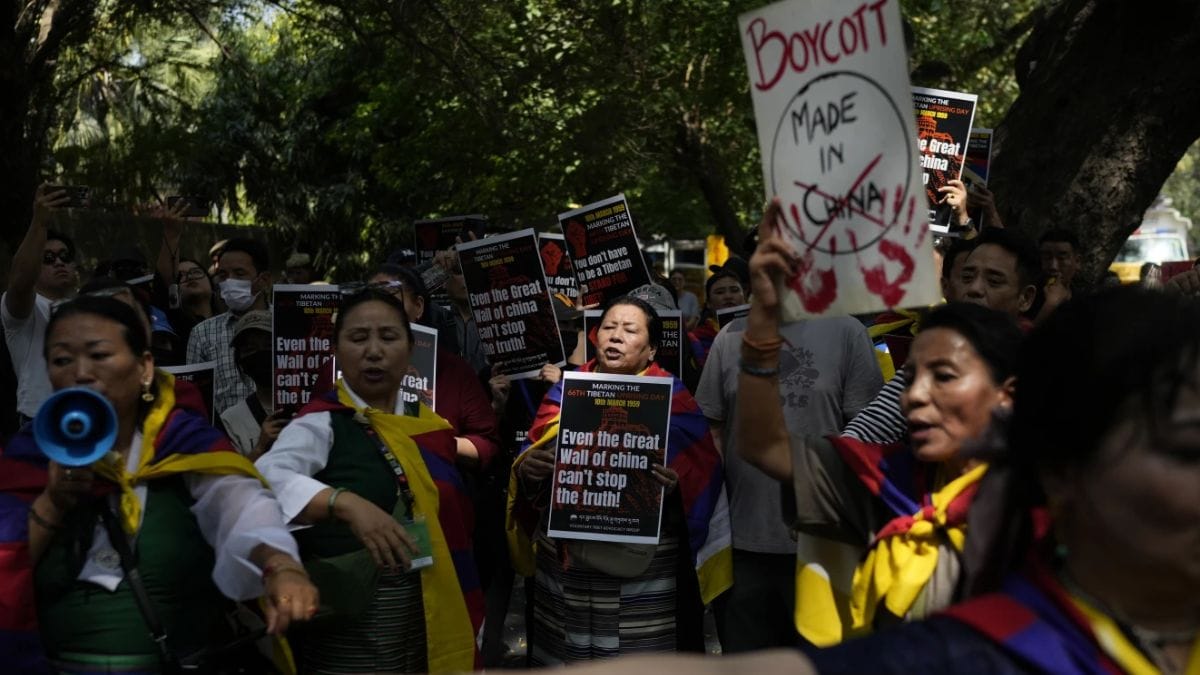 Watch: Protests erupt in front of Chinese embassy in Delhi on Tibet Uprising Day