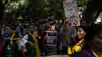 Watch: Protests erupt in front of Chinese embassy in Delhi on Tibet Uprising Day