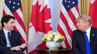 US President Donald Trump and Canada's Prime Minister Justin Trudeau hold a meeting ahead of the Nato summit in Watford, in London, Britain, on December 3, 2019. Reuters File