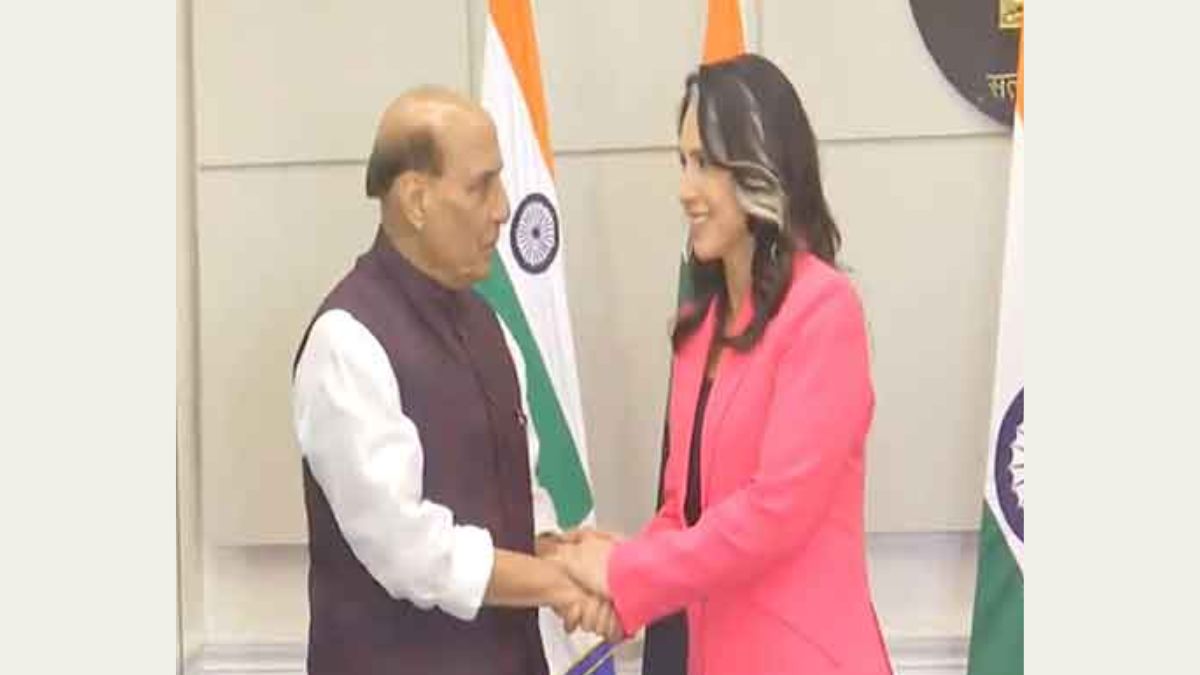 Defence Minister Rajnath Singh with US Director of National Intelligence Tulsi Gabbard. ANI Defence Minister Rajnath Singh with US Director of National Intelligence Tulsi Gabbard. ANI