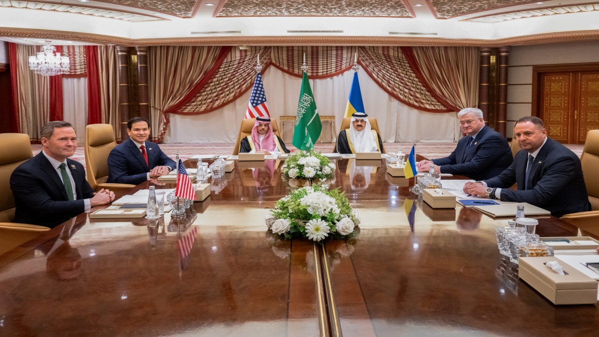 US Secretary of State Marco Rubio, US National Security Advisor Mike Waltz, Ukrainian Foreign Minister Andrii Sybiha and Ukrainian Head of Presidential Office Andriy Yermak hold a meeting in the presence of Saudi Foreign Minister Faisal bin Farhan and National Security Advisor Mosaad bin Mohammad Al-Aiban, in Jeddah, Saudi Arabia, on Tuesday. Reuters US Secretary of State Marco Rubio, US National Security Advisor Mike Waltz, Ukrainian Foreign Minister Andrii Sybiha and Ukrainian Head of Presidential Office Andriy Yermak hold a meeting in the presence of Saudi Foreign Minister Faisal bin Farhan and National Security Advisor Mosaad bin Mohammad Al-Aiban, in Jeddah, Saudi Arabia, on Tuesday. Reuters