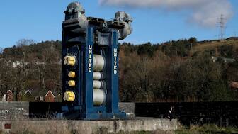 A picture shows a redundant steel press at the Blaunau Gwent Learning Zone, Coleg Gwent, built on the site of former steel works with a contribution from the EU's European Regional Development Fund. AFP file/Representative image