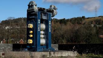 A picture shows a redundant steel press at the Blaunau Gwent Learning Zone, Coleg Gwent, built on the site of former steel works with a contribution from the EU's European Regional Development Fund. AFP file/Representative image