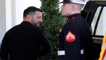 Ukrainian President Volodymyr Zelenskyy departs after a meeting with President Donald Trump at the White House on Friday. AP 