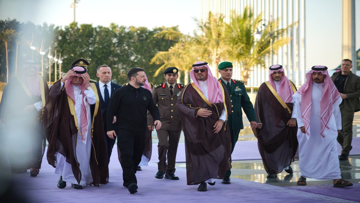 In this photo provided by the Ukrainian Presidential Press Office, Ukrainian President Volodymyr Zelenskyy, center left, meets with Prince Saud bin Mishaal, deputy governor of Saudi Arabia's Mecca region, center right, in Riyadh, Saudi Arabia, on Monday. AP In this photo provided by the Ukrainian Presidential Press Office, Ukrainian President Volodymyr Zelenskyy, center left, meets with Prince Saud bin Mishaal, deputy governor of Saudi Arabia's Mecca region, center right, in Riyadh, Saudi Arabia, on Monday. AP