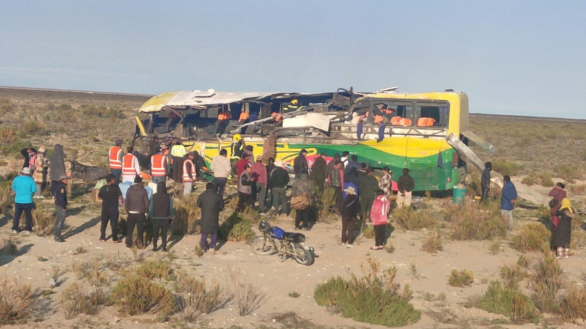 People stand near a damaged bus, after a fatal accident on the road to Uyuni, in Potosi, Bolivia. Reuters People stand near a damaged bus, after a fatal accident on the road to Uyuni, in Potosi, Bolivia. Reuters